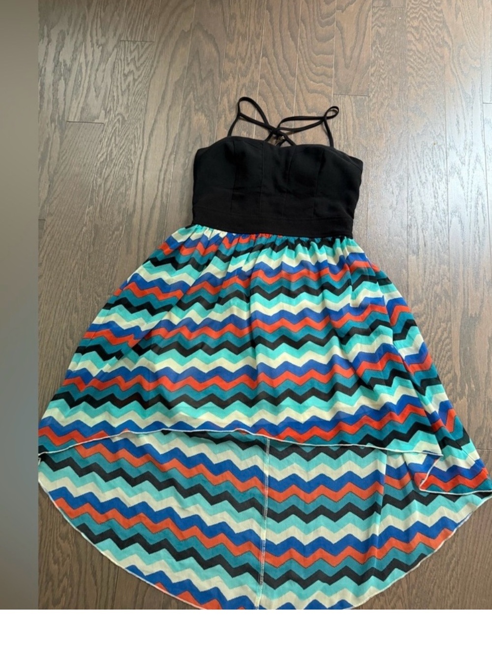Papaya Black Bodice Midi Dress size medium colorful